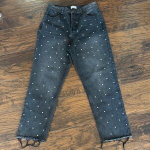 Chic Black Straight Leg Jeans with Clear Gems. 💎